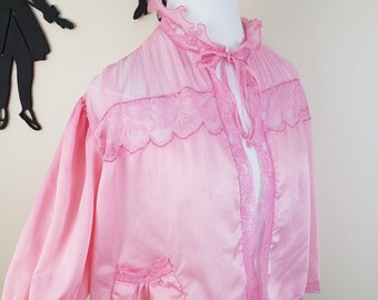 Vintage 1960's Pink Peignoir Bed Jacket / 60s Lace Lounge Wear Lingerie L