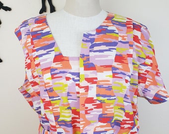 Vintage 1960's Multi-color Dress / 60s Plus Size Day Dress and Bolero XXL