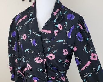 Vintage 1980's Shirt Waist Dress / 80s Abstract Atomic Day Dress S