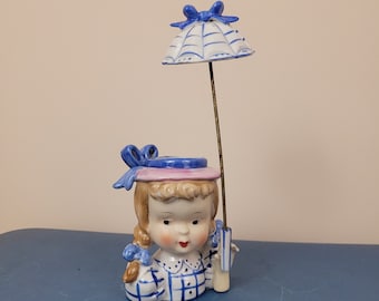 Vintage 1950's Lady Head Vase / 60s Girl Planter Kitch Knick Knack Ceramic