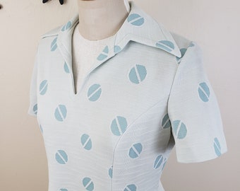 Vintage 1970's Polka Dot Shift Dress / 70s Polyester Day Dress