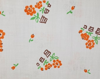Vintage 1960's Floral Print Fabric / 70s Flower Pot Flocked Fabric