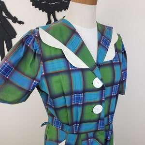 Vintage 1940's Plaid Dress / 50s Plus Size Day Dress XL