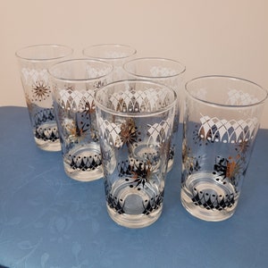 Vintage 1950's Glass Highball Glasses/ 60s Barware Cups Set of 6 image 1