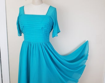 Vintage 1950's Blue Cocktail Dress / 50s Formal Dress XL