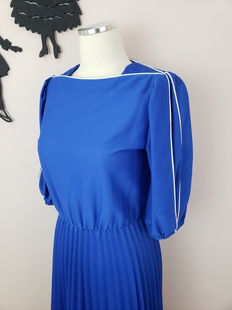 Vintage 1980's Blue Dress / 80s Day Dress S image 1