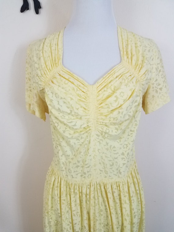 Vintage 1940's Sheer Dress / 40s Yellow Day Dress