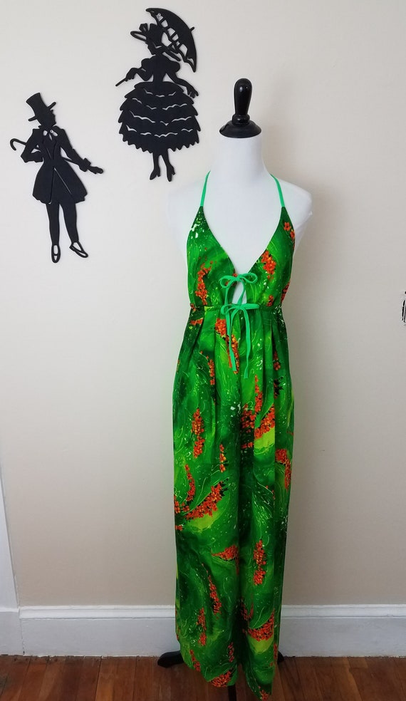 Vintage 1960's Maxi Dress / 60s Neon Green Backle… - image 2