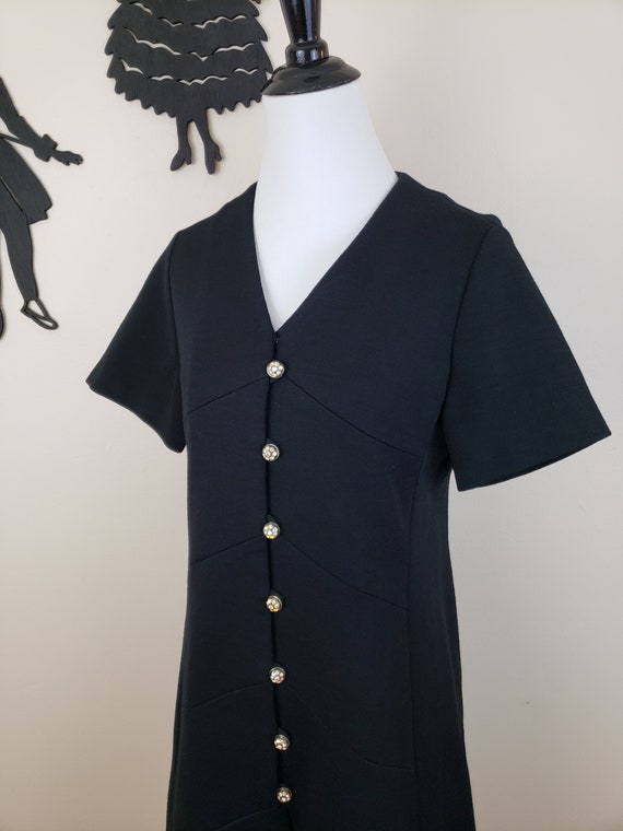 Vintage 1960's Little Black Dress / 70s Polyester 