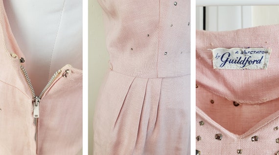 Vintage 1950's Blush Linen Dress / 50s Rhinestone… - image 8