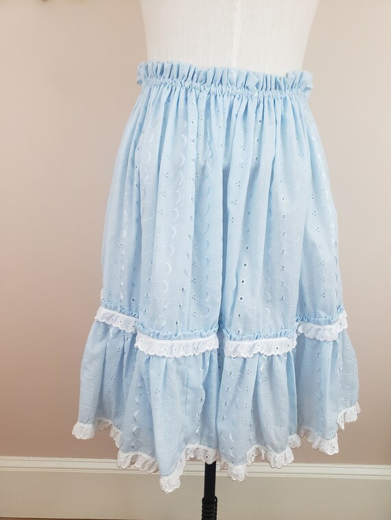 Vintage 1960's Western Skirt / 70s Blue Eyelet Sk… - image 6