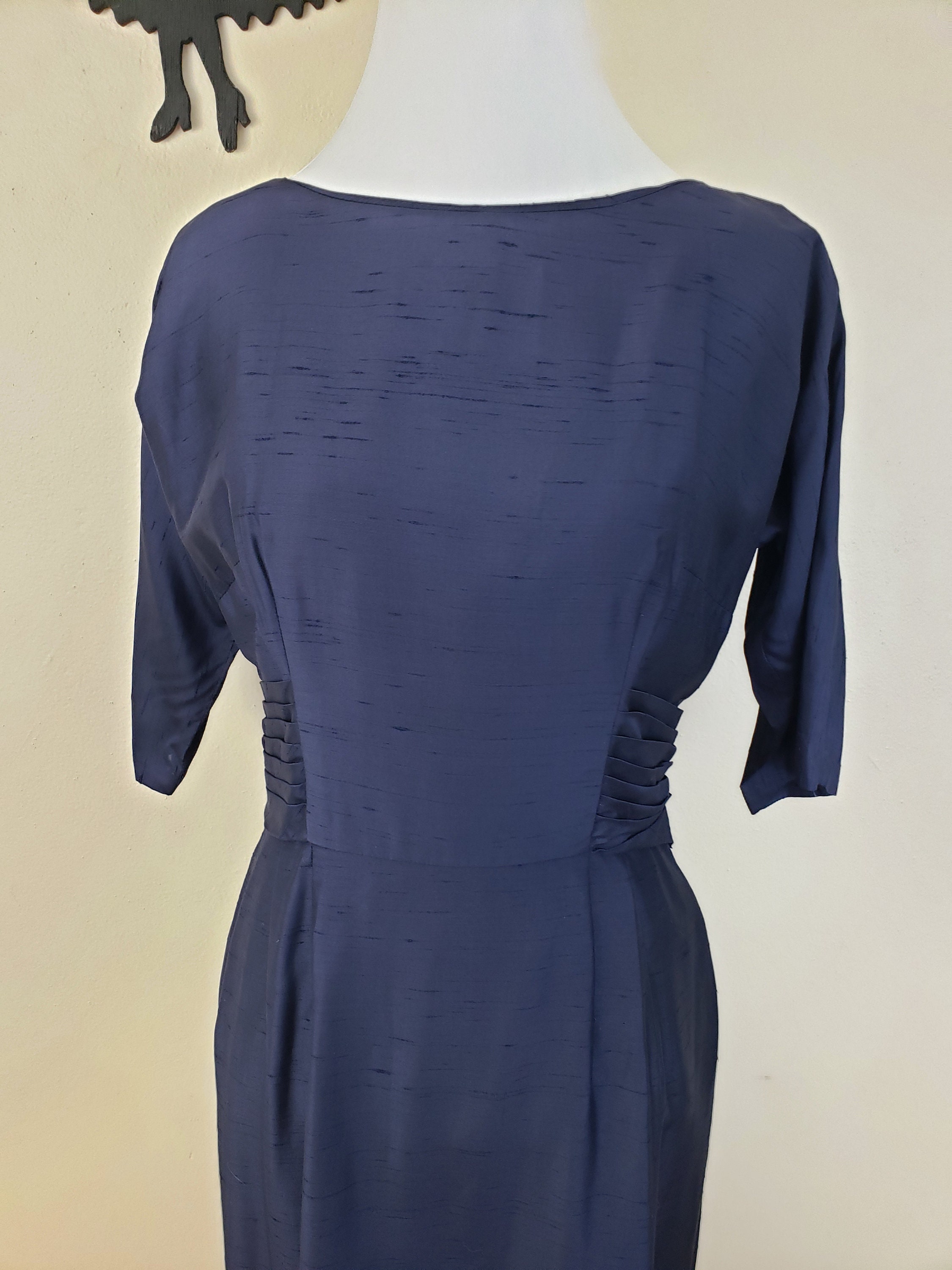 Vintage 1950's Cocktail Dress / 60s Navy Blue Bow Formal - Etsy