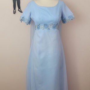 Vintage 1960's Blue Embroidered Maxi Dress / 70s Prom Formal Dress S image 2
