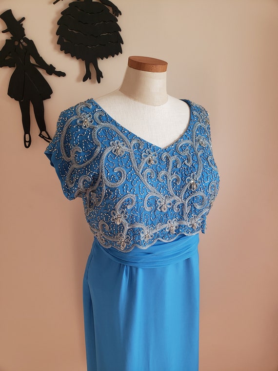 Vintage 1950's Beaded Cocktail Dress / 60s Blue F… - image 1