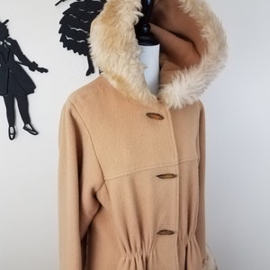 Vintage 1970's Faux Fur Coat / 70s Hooded Jacket M zdjęcie 3