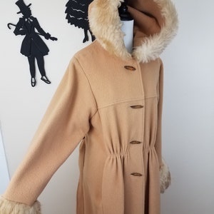 Vintage 1970's Faux Fur Coat / 70s Hooded Jacket M zdjęcie 4