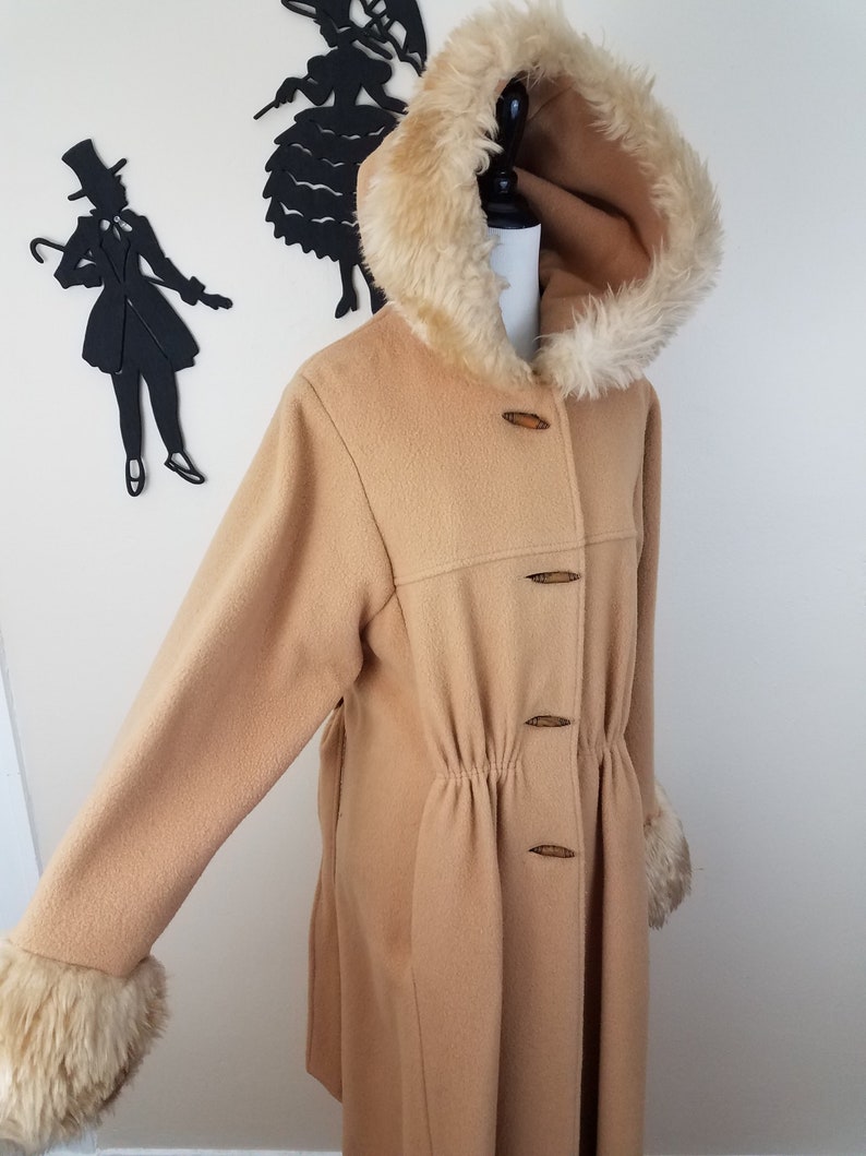 Vintage 1970's Faux Fur Coat / 70s Hooded Jacket M zdjęcie 4