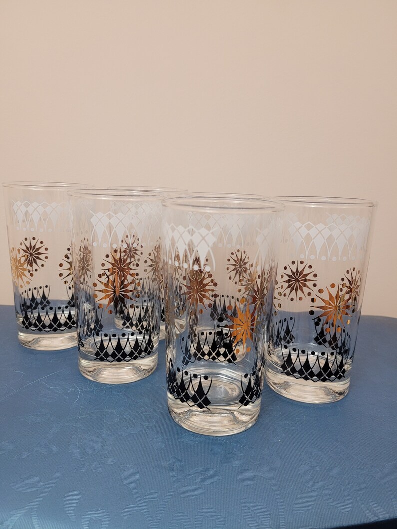 Vintage 1950's Glass Highball Glasses/ 60s Barware Cups Set of 6 image 4