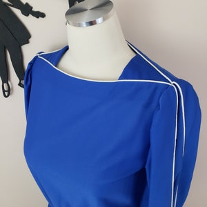 Vintage 1980's Blue Dress / 80s Day Dress S image 8