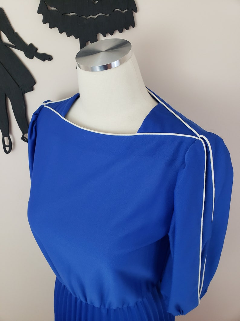 Vintage 1980's Blue Dress / 80s Day Dress S image 8