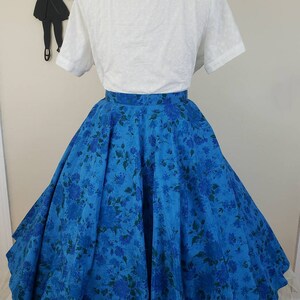 Vintage 1950's Blue Rose Skirt/ 50s Novelty Print Full Circle Skirt XL image 3