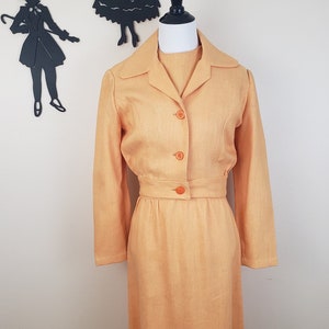 Vintage 1960's Peach Dress and Jacket Set / 70s Orange Dress and Coat S image 2