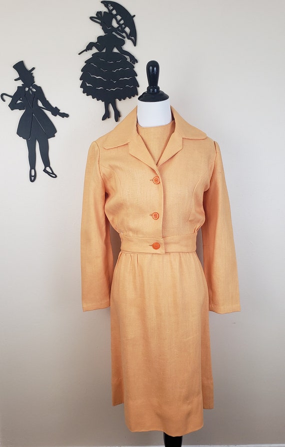 Vintage 1960's Peach Dress and Jacket Set / 70s O… - image 2