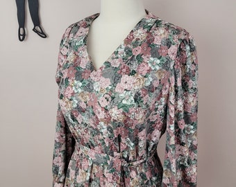 Vintage 1970's Floral Dress / 80s Poly Day Dress S
