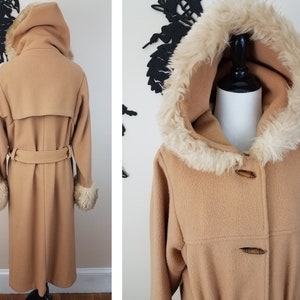 Vintage 1970's Faux Fur Coat / 70s Hooded Jacket M afbeelding 5