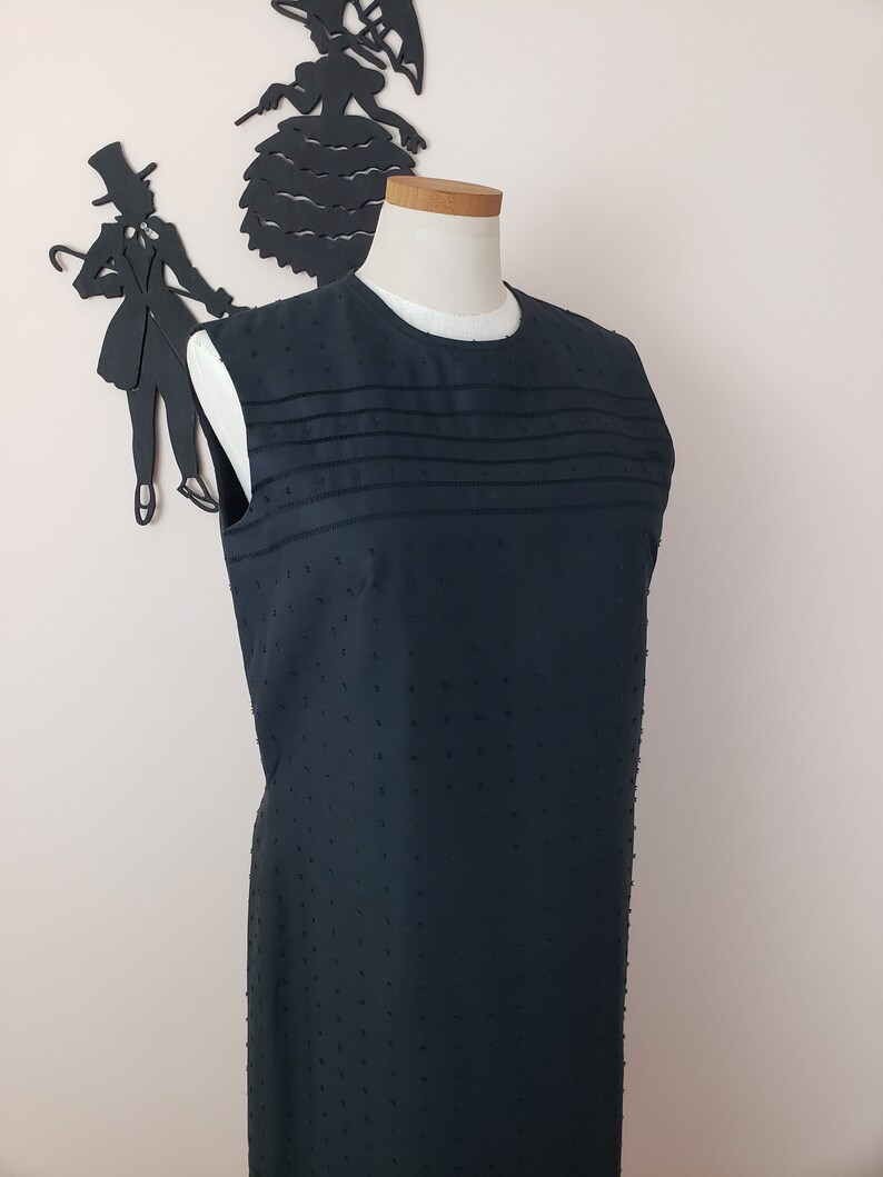 Vintage 1960's Black Dress / 60s Sheath Cotton Dress XL image 5