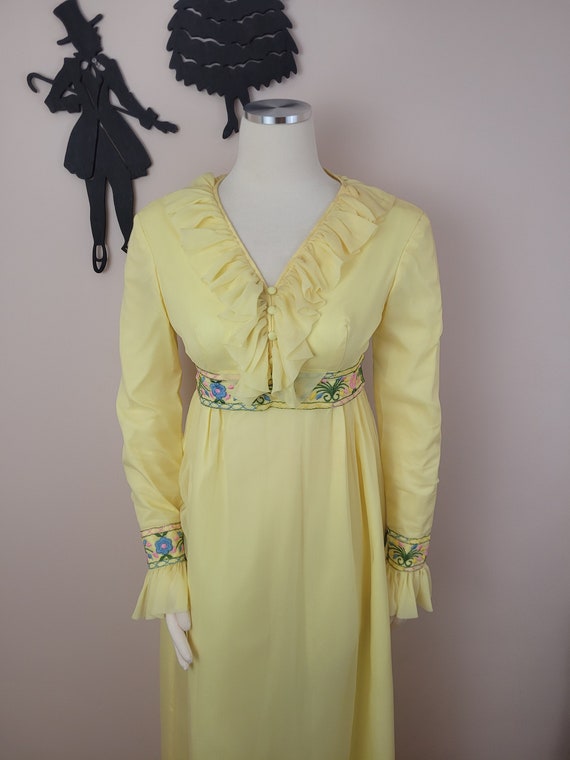 Vintage 1960's Yellow Embroidered Maxi Dress / 70… - image 4