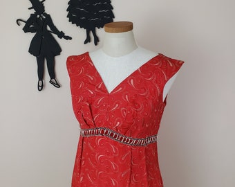 Vintage 1950's Embroidered Mermaid Dress / 60s Red Cocktail Dress M/L