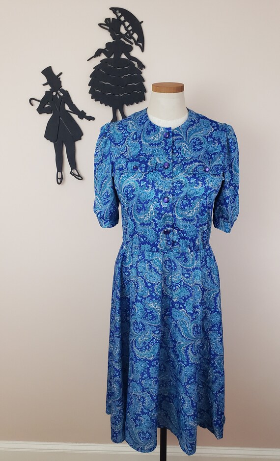 Vintage 1970's Paisley Print Dress / 80s Polyeste… - image 2