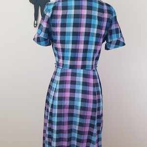 Vintage 1950's Rainbow Plaid Dress / 50s Cotton Day Dress M image 8
