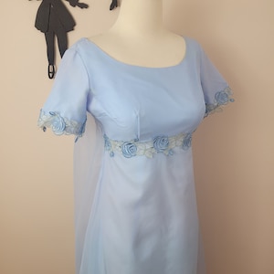 Vintage 1960's Blue Embroidered Maxi Dress / 70s Prom Formal Dress S image 3