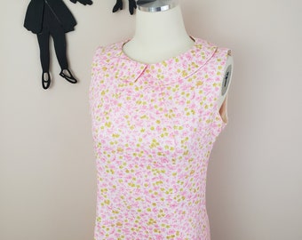 Vintage 1960's Floral Dress / 60s Pink Day Dress S