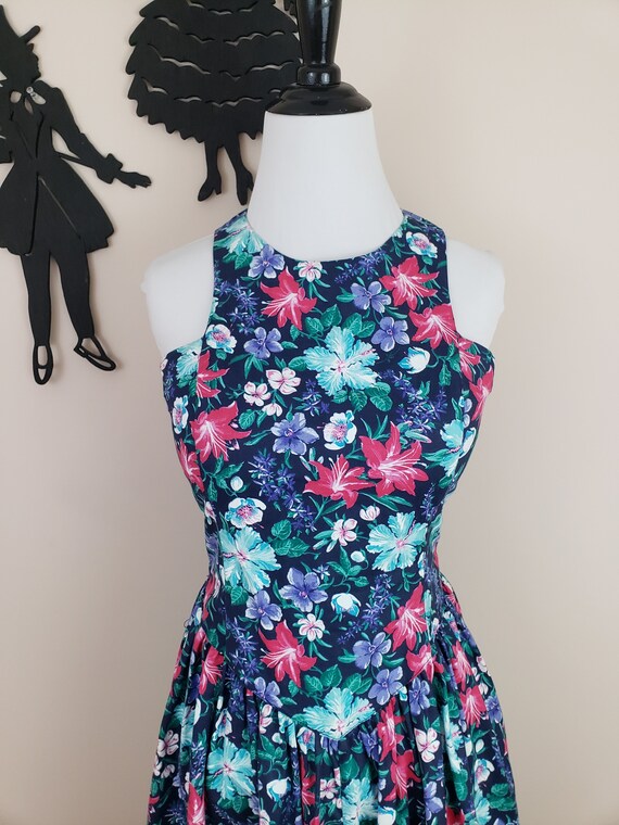 Vintage 1980's Racerback Dress / 90s Floral Day D… - image 3