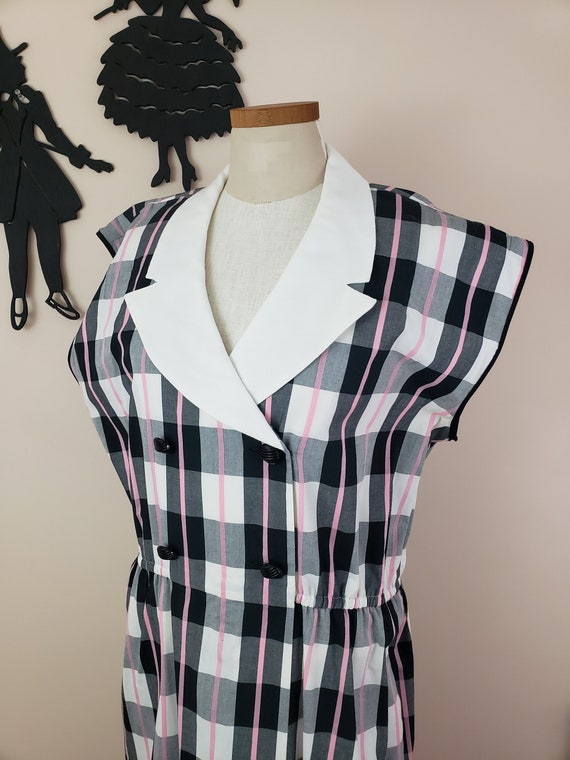Vintage 1980's Plaid Dress / 80s Day Dress XL