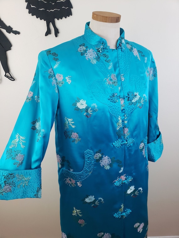 Vintage 1960's Blue Floral Jacket / 60s Rayon Qui… - image 1