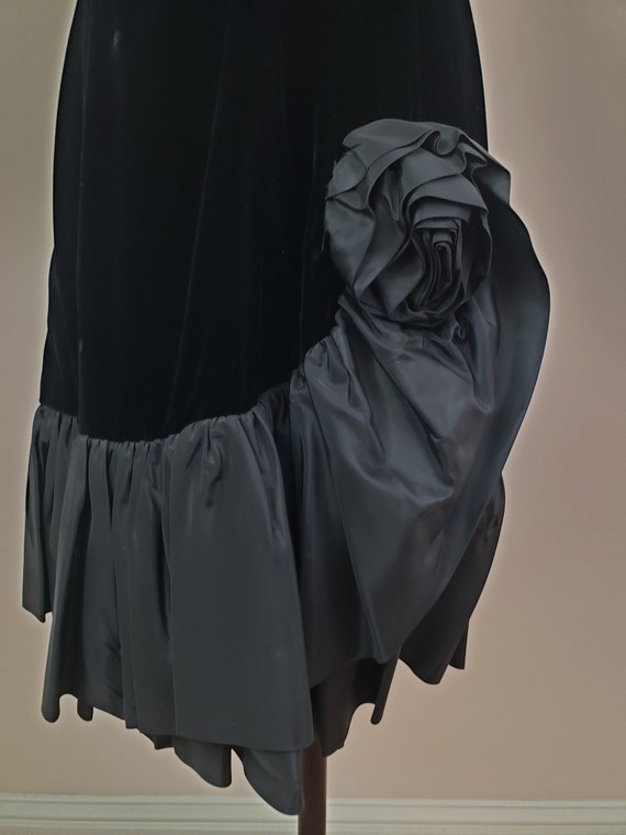 50s Black Velvet Cocktail Dress Rhinestone Pearl Trim main image 1