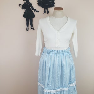 Vintage 1960&#39;s Western Skirt / 70s Blue Eyelet Skirt L