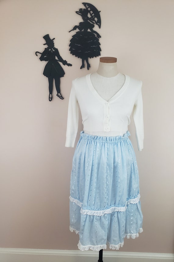 Vintage 1960's Western Skirt / 70s Blue Eyelet Ski