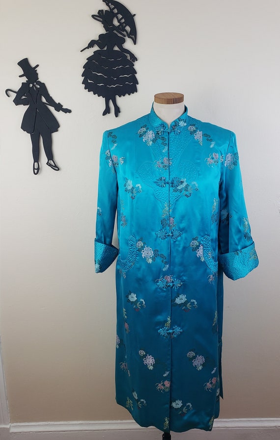 Vintage 1960's Blue Floral Jacket / 60s Rayon Qui… - image 2