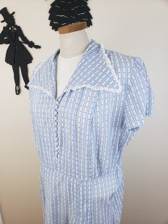 Vintage 1940's Striped Dress / 40s Day Dress XL