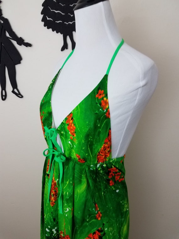 Vintage 1960's Maxi Dress / 60s Neon Green Backle… - image 1