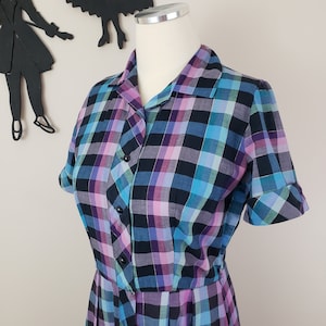 Vintage 1950's Rainbow Plaid Dress / 50s Cotton Day Dress M image 1