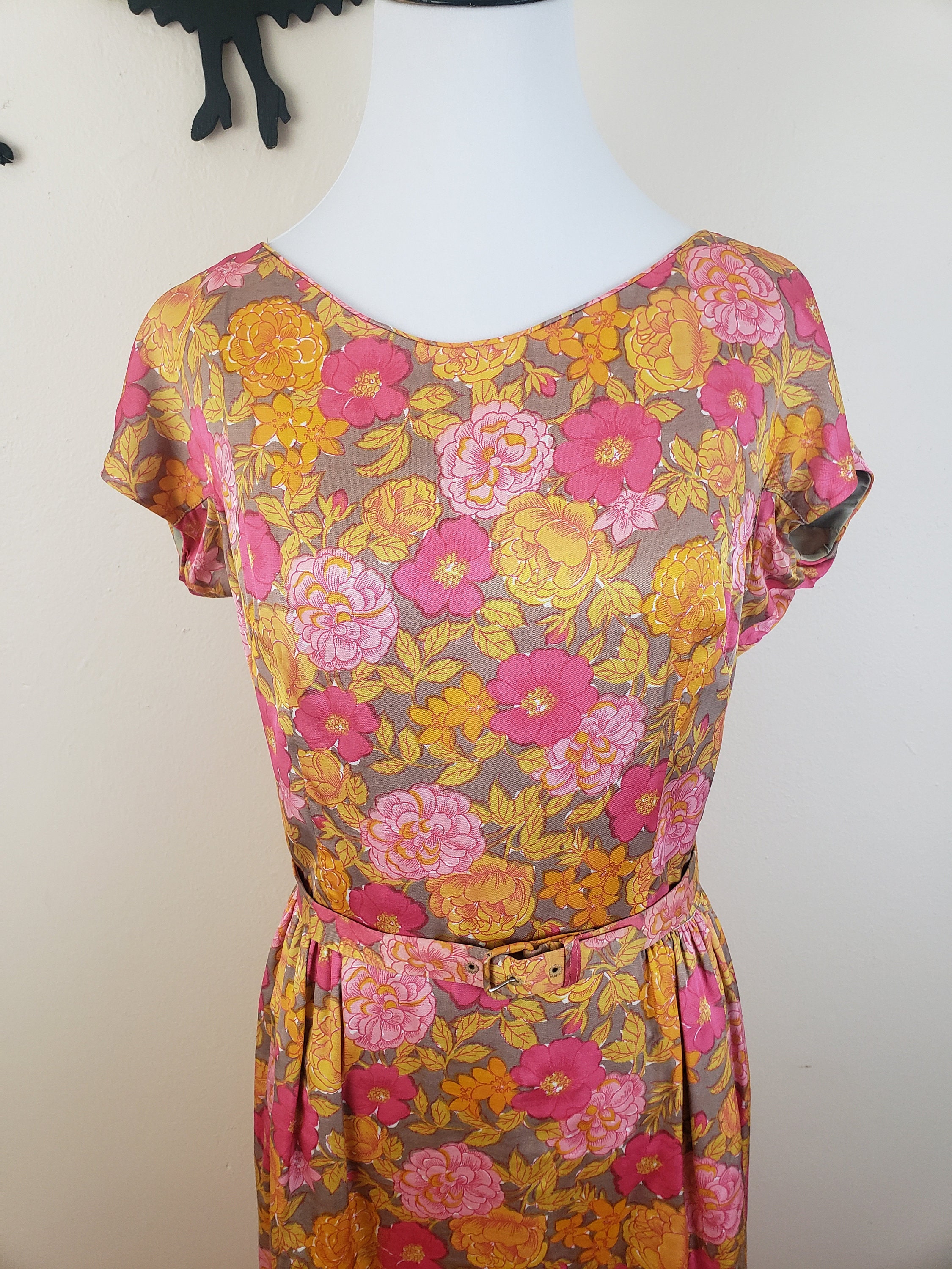 Vintage 1950's Floral Dress / 60s Cocktail Dress M/L - Etsy