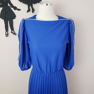Vintage 1980's Blue Dress / 80s Day Dress S image 3