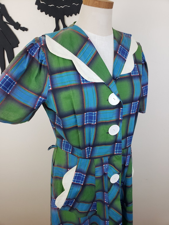 Vintage 1940's Plaid Dress / 50s Plus Size Day Dr… - image 1