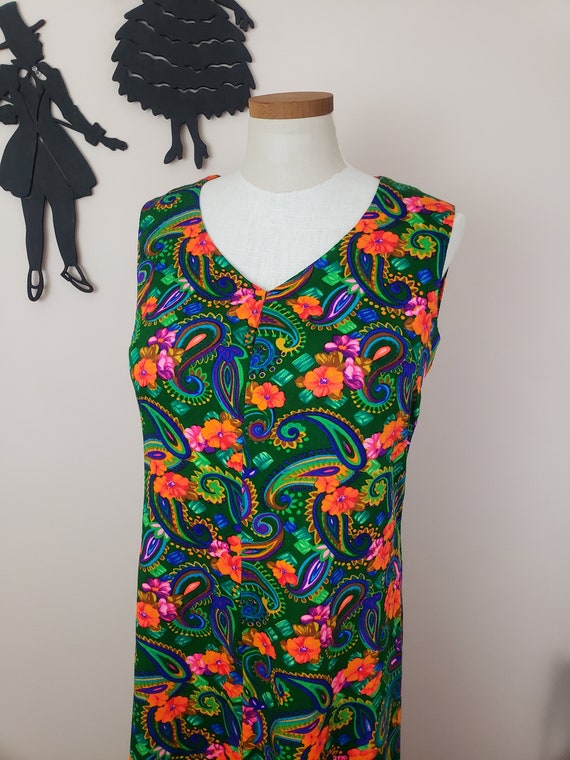 Vintage 1960's Rainbow Floral Dress / 70s Psyched… - image 1